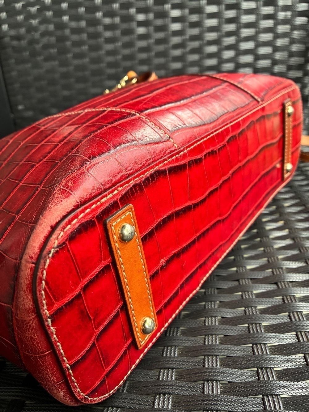 Dooney & Bourke Red Croc-Embossed Tote with Tan Straps - Picture 9 of 16